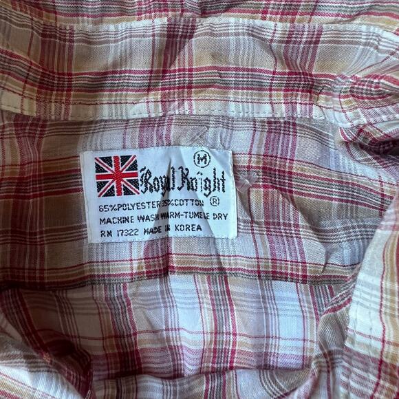 Royal Knight Plaid Shirt Medium Men’s 70s Red Beige Vintage Button-Up Casual - Picture 2 of 4